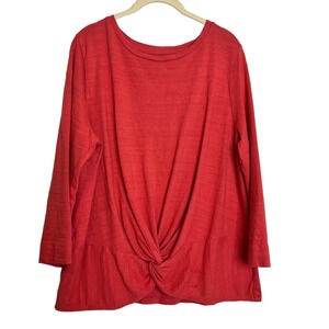 Loft Womens Knit Top XL Dark Coral Twist Knotted Front 3/4 Length Sleeve
